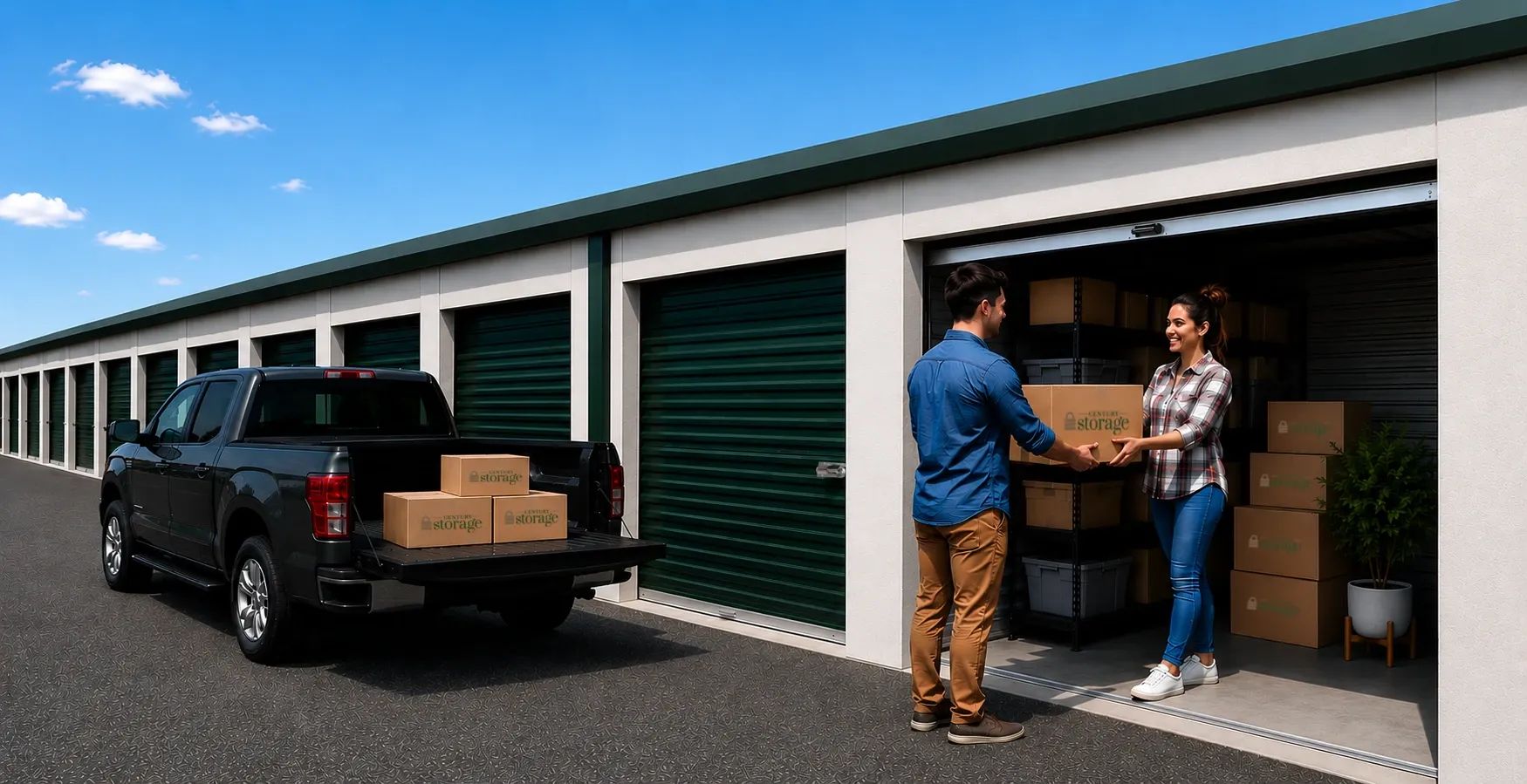 People loading up a drive up storage unit at Century Storage